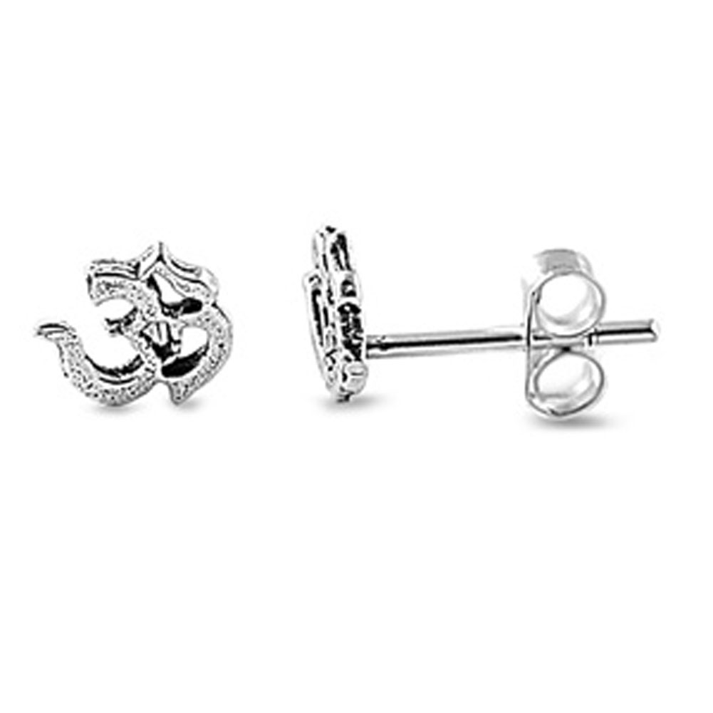Om Sign Stud Earrings .925 Sterling Silver | eBay
