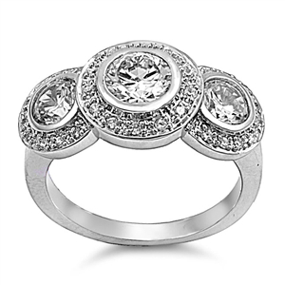 Round White CZ Triple Halo Vintage Ring New .925 Sterling Silver Band Sizes 5-10
