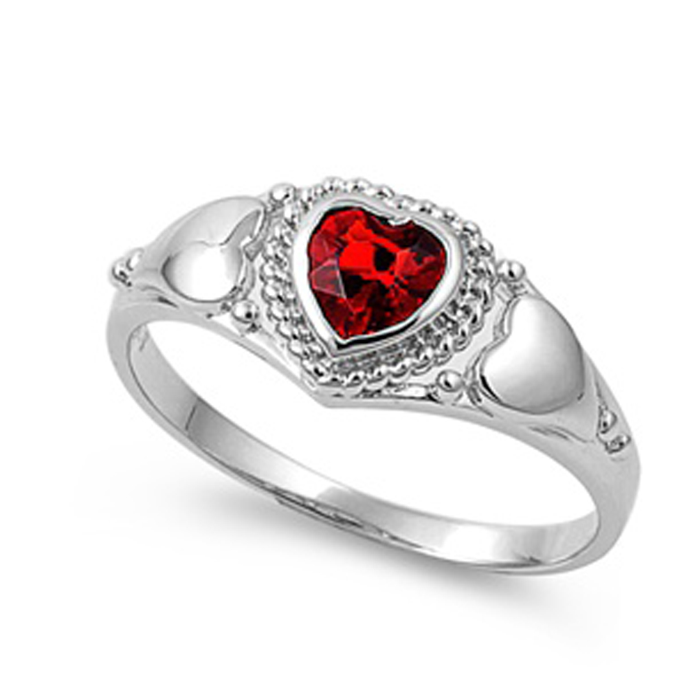 Heart Garnet CZ Unique Bali Halo Ring New .925 Sterling Silver Band Sizes 4-9