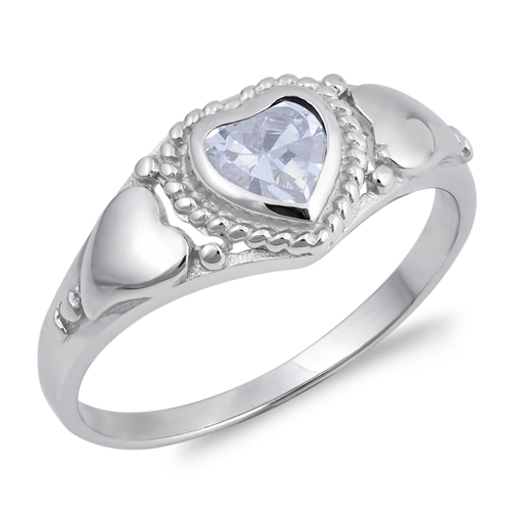 Clear CZ Heart Bezel Promise Rope Halo Ring .925 Sterling Silver Band Sizes 4-9