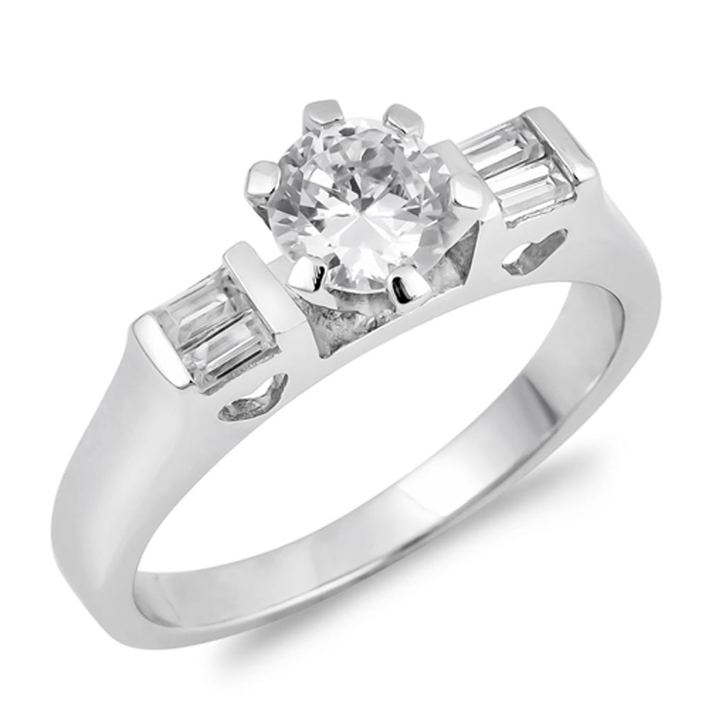 Clear CZ Beautiful Round Solitaire Ring New .925 Sterling Silver Band Sizes 5-9