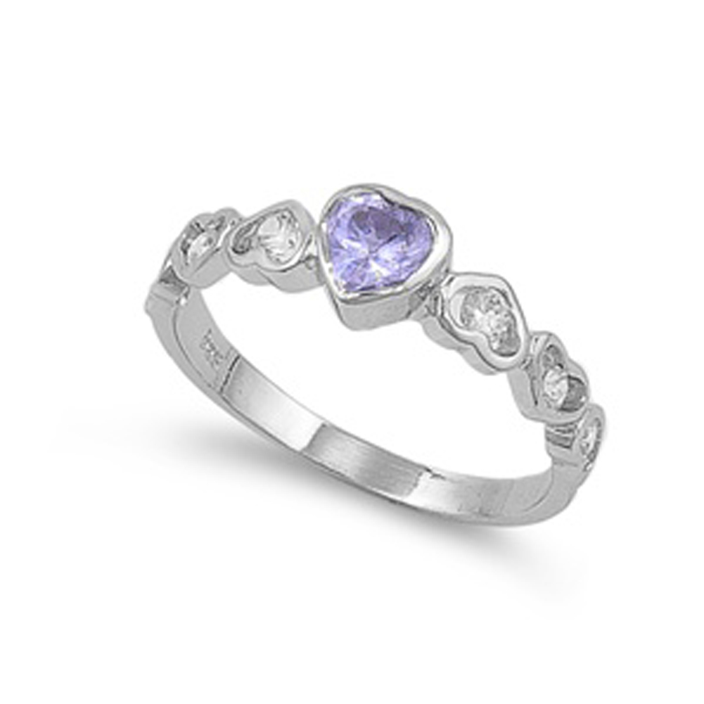 Lavender CZ Heart Promise Love Ring New .925 Sterling Silver Band Sizes 4-10