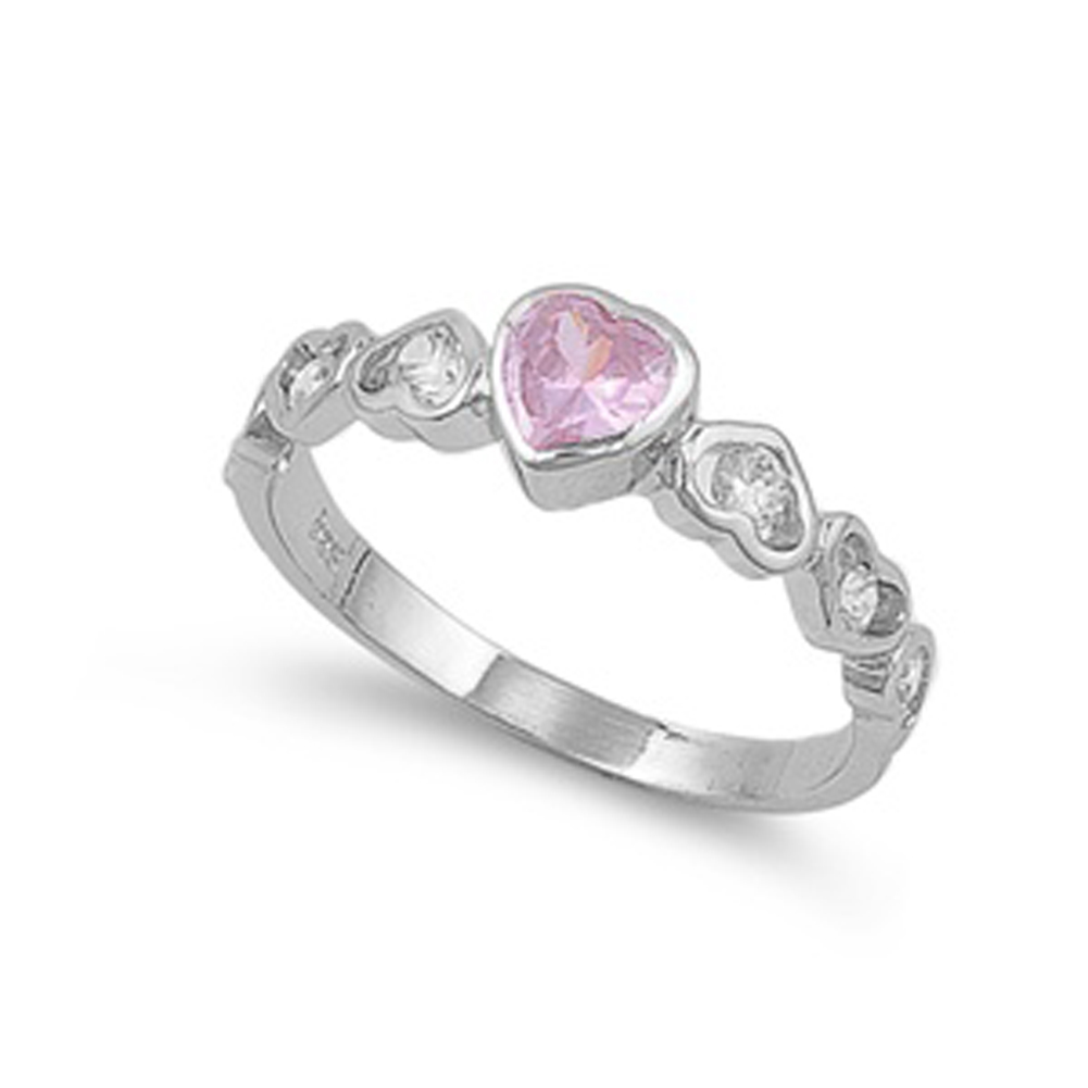 Pink CZ Unique Friendship Promise Ring New .925 Sterling Silver Band Sizes 4-10
