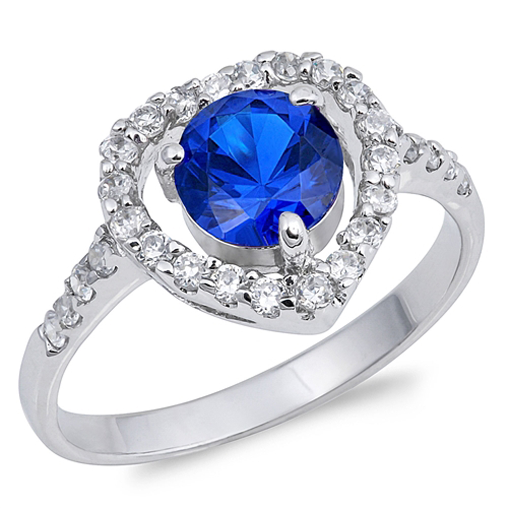 Blue Sapphire CZ Beautiful Heart Ring New .925 Sterling Silver Band Sizes 5-9
