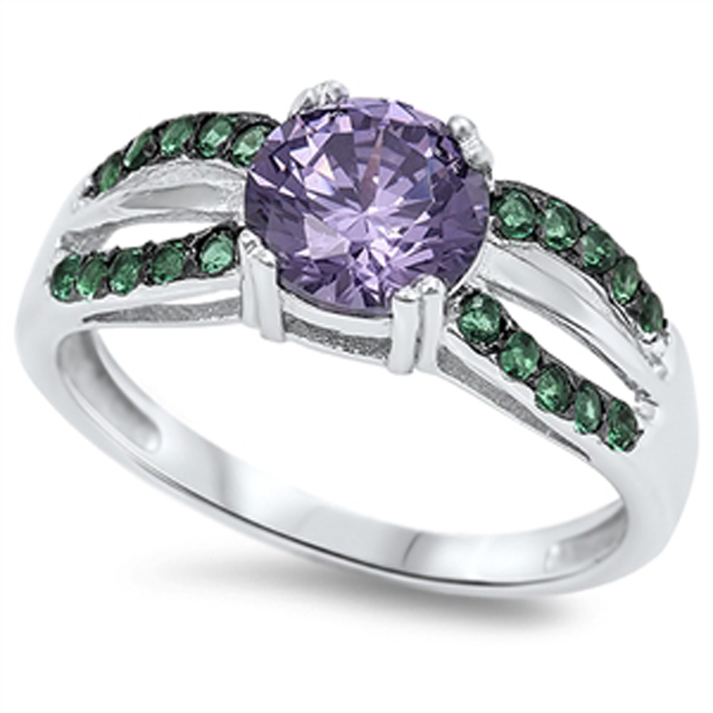 Round Amethyst CZ Green Infinity Ring New .925 Sterling Silver Band Sizes 5-10