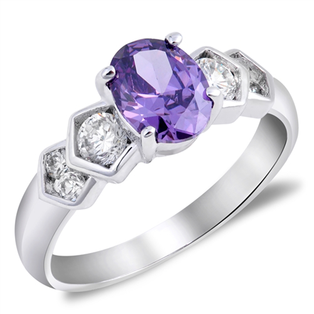 Oval Lavender CZ Solitaire Wedding Ring New .925 Sterling Silver Band Sizes 5-9