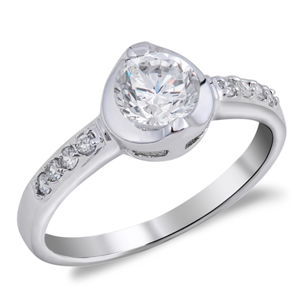 White CZ Polished Elegant Engagement Ring .925 Sterling Silver Band Sizes 5-9