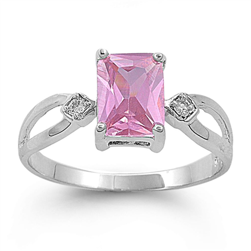 Pink CZ Cute Elegant Polished Unique Ring .925 Sterling Silver Band Sizes 5-9