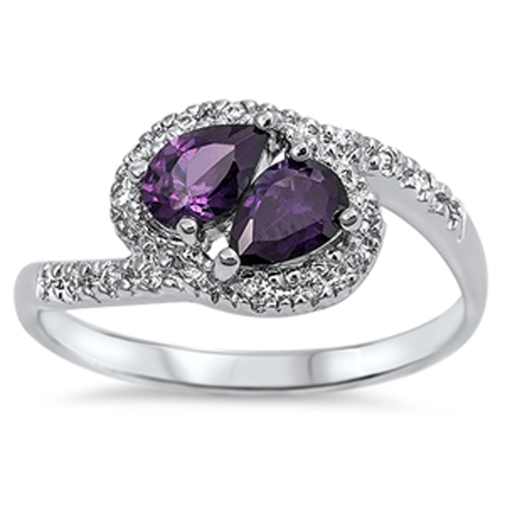 Amethyst CZ Vintage Shine Teardrop Ring New .925 Sterling Silver Band Sizes 5-9