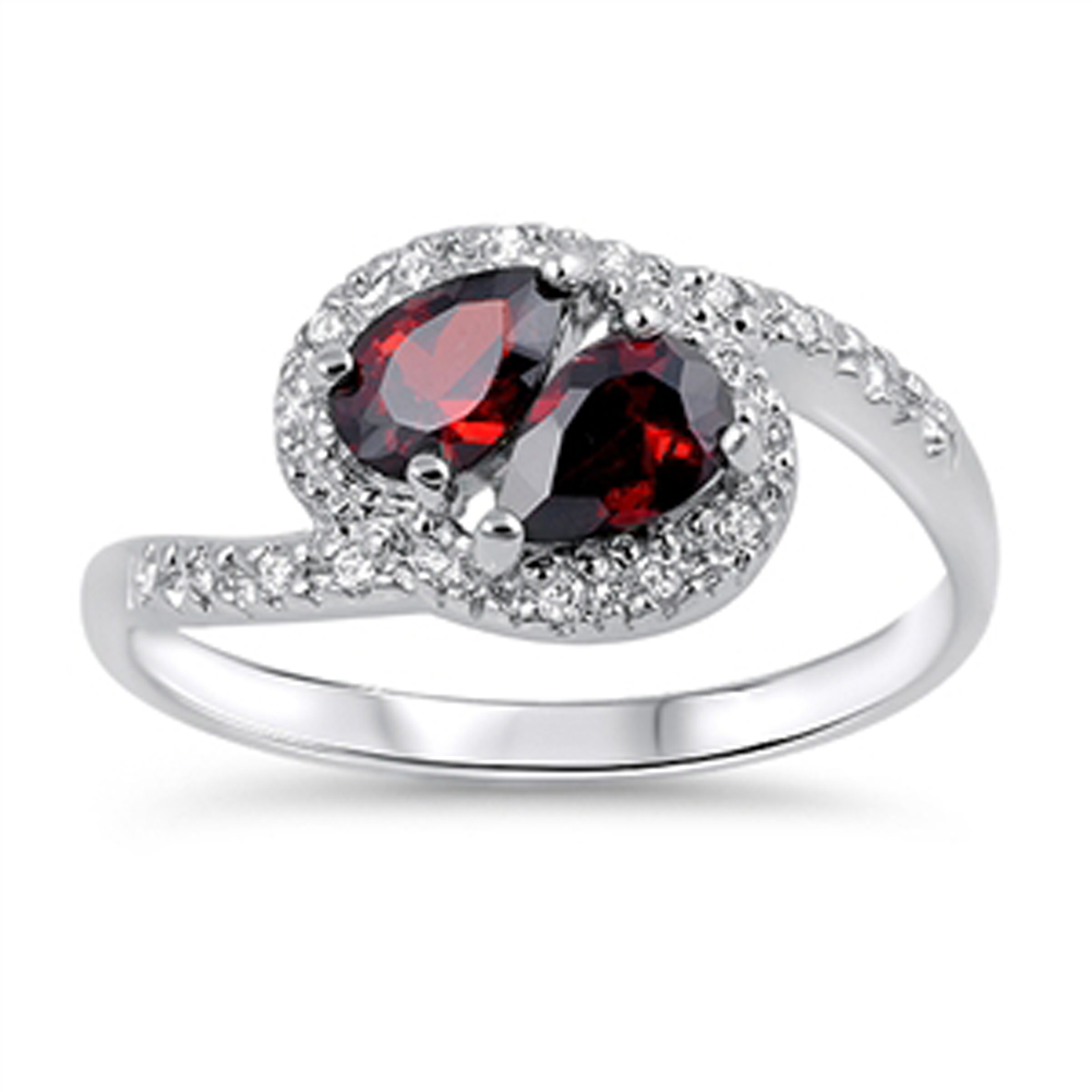 Garnet CZ Pear Teardrop Deco Style Ring New .925 Sterling Silver Band Sizes 5-9