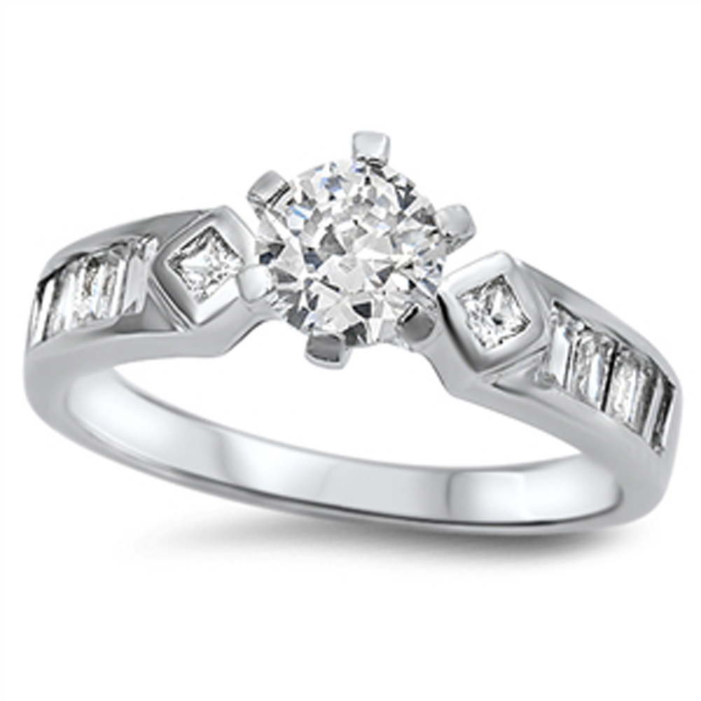 Clear CZ Elegant Unique Engagement Ring New .925 Sterling Silver Band Sizes 5-9