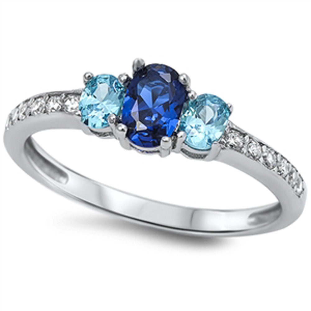 Blue Sapphire CZ Modern Elegant Ring New .925 Sterling Silver Band Sizes 5-10