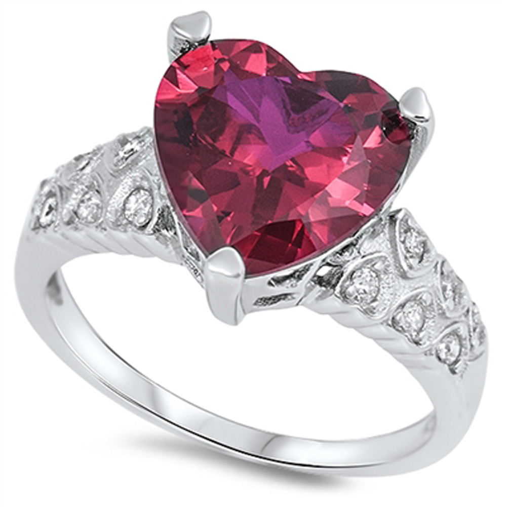 Women's Large Heart Ruby CZ Promise Ring New 925 Sterling Silver Band Sizes 5-11
