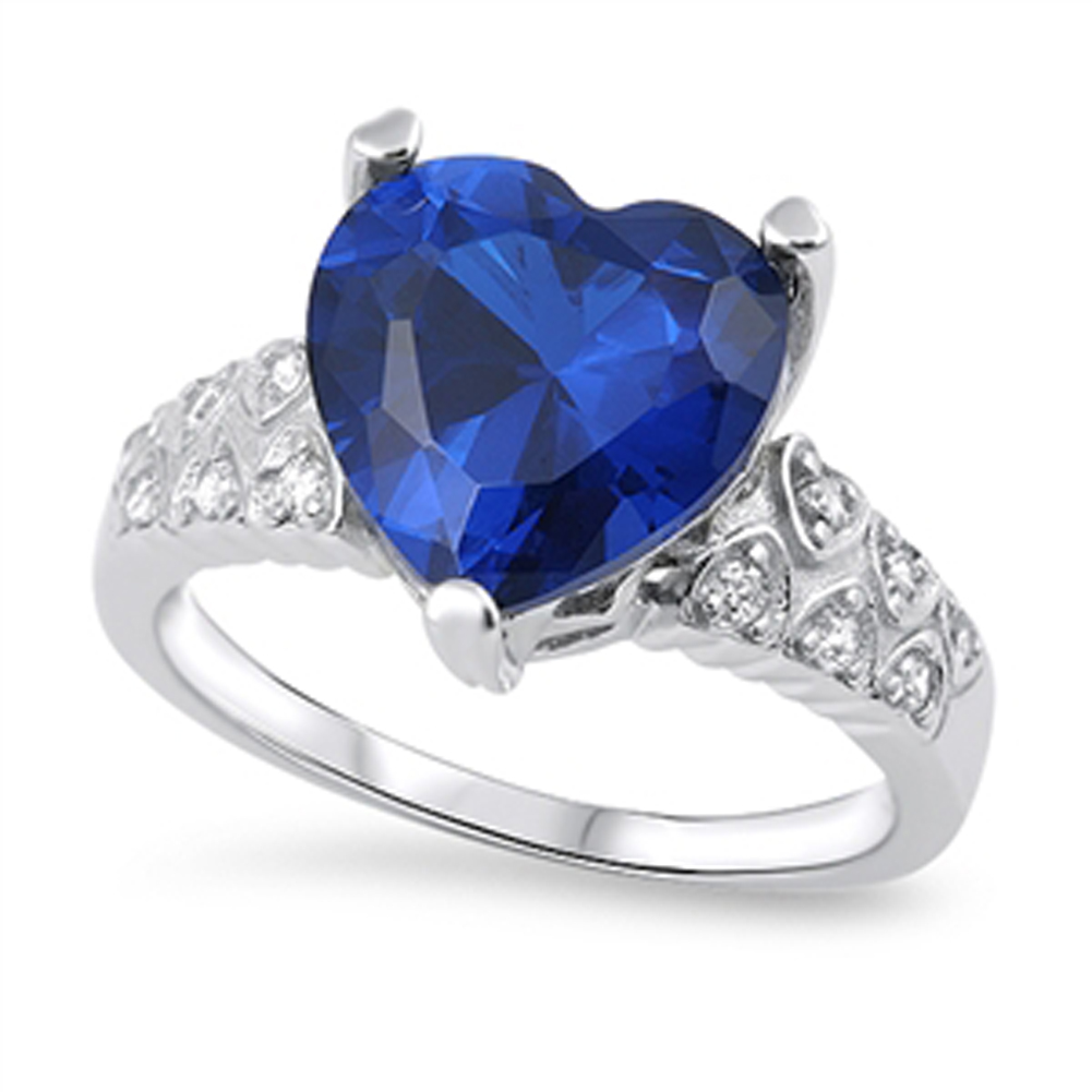 Blue Sapphire CZ Heart Love Promise Ring New 925 Sterling Silver Band Sizes 5-10