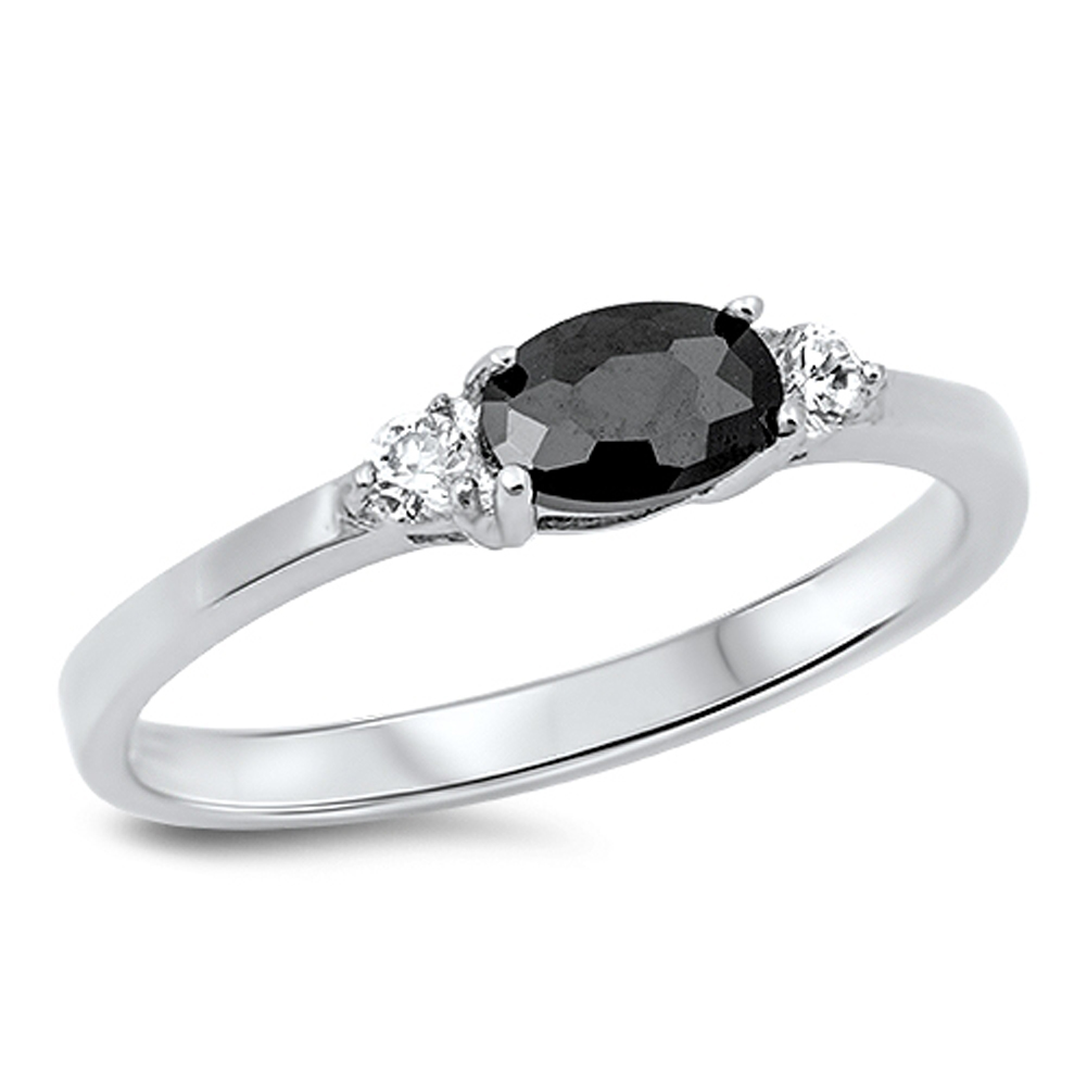 Women's Oval Black CZ Beautiful Ring New .925 Sterling Silver Band Sizes 5-10