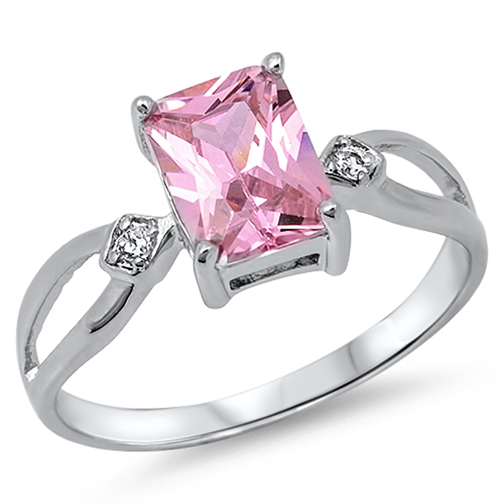 Women's Green Cut Pink CZ Unique Ring New .925 Sterling