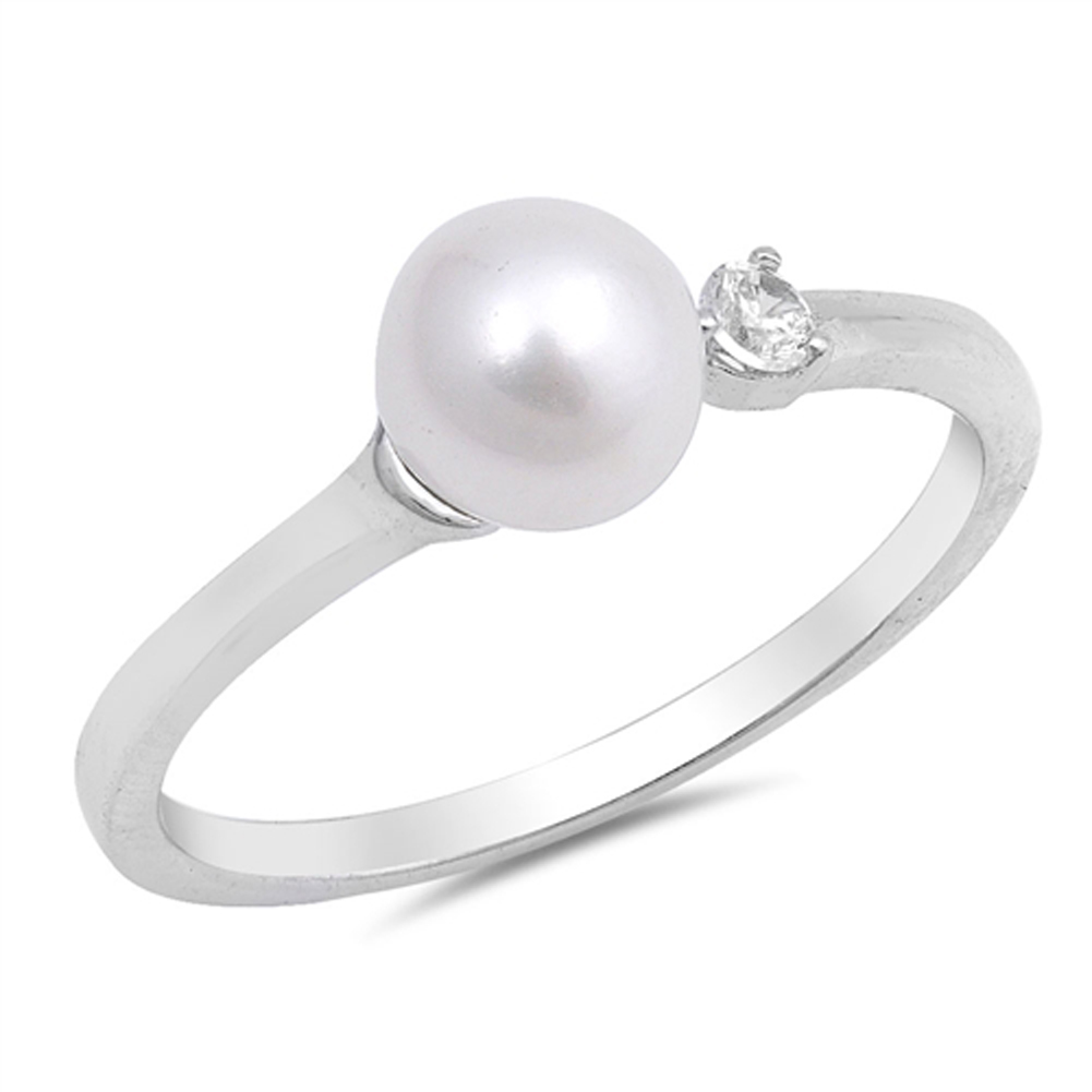 White CZ Freshwater Pearl Fashion Ring 925 Sterling Silver Band Sizes 5-10 NEW 