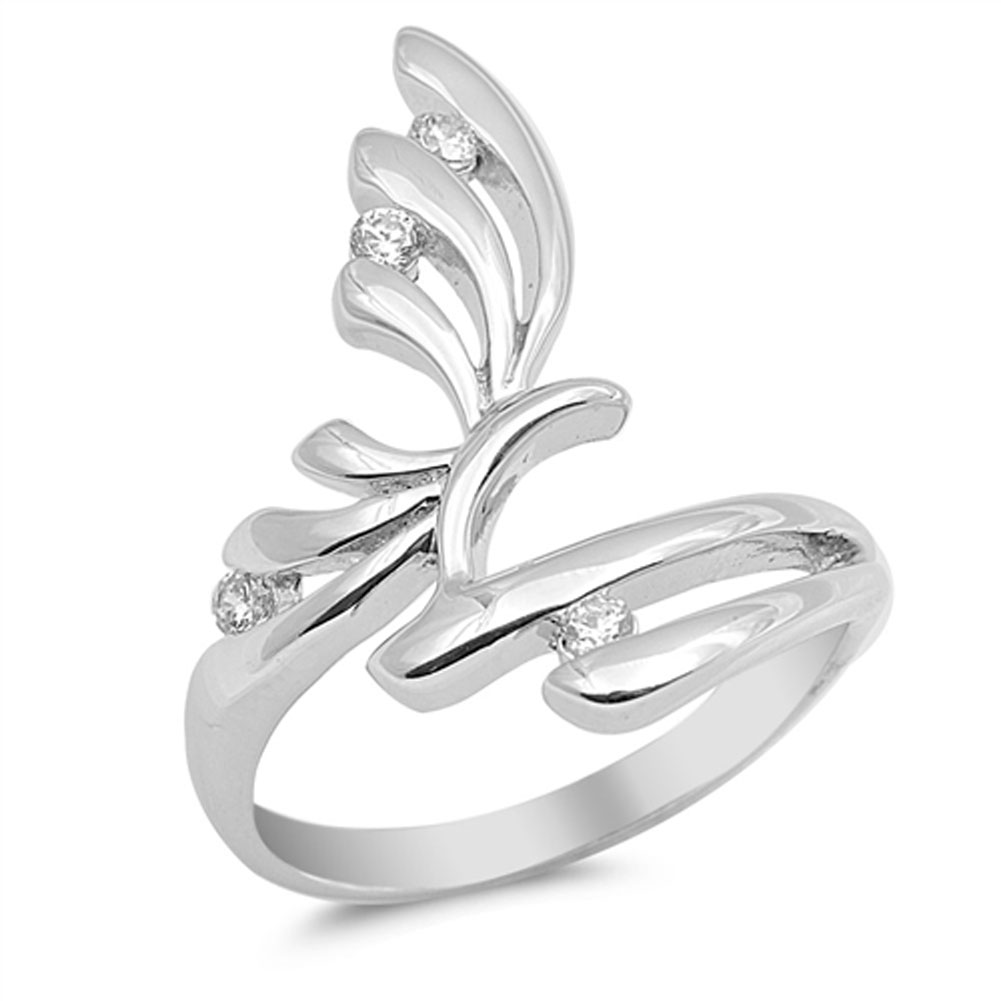 cesoi リング★2Finger Crystal Ring Silver★ Large Abstract White CZ Ring New .925 Sterling Silver Band