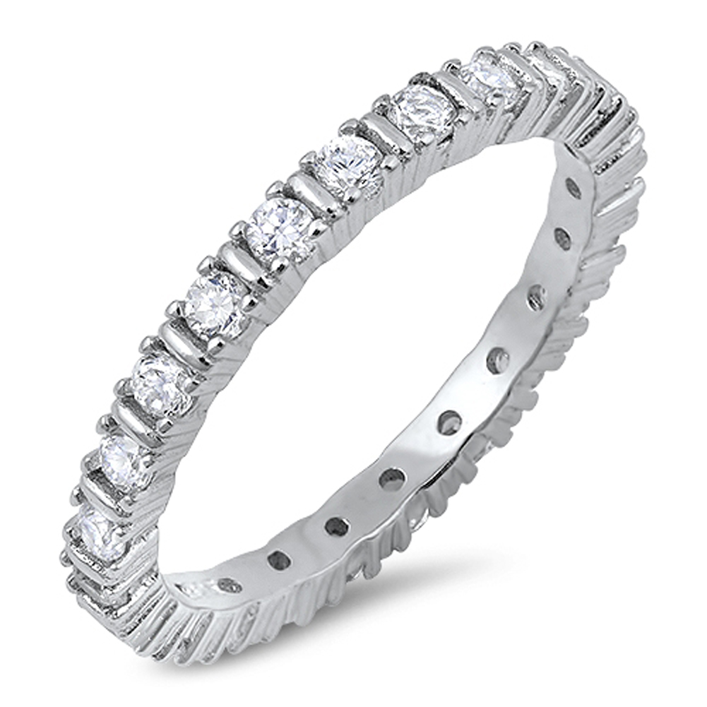Eternity Stackable White CZ Wedding Ring .925 Sterling Silver Band Sizes 5-10