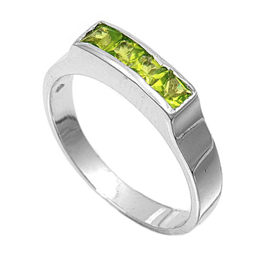 Olivine CZ Polished Unique Simple Ring New .925 Sterling Silver