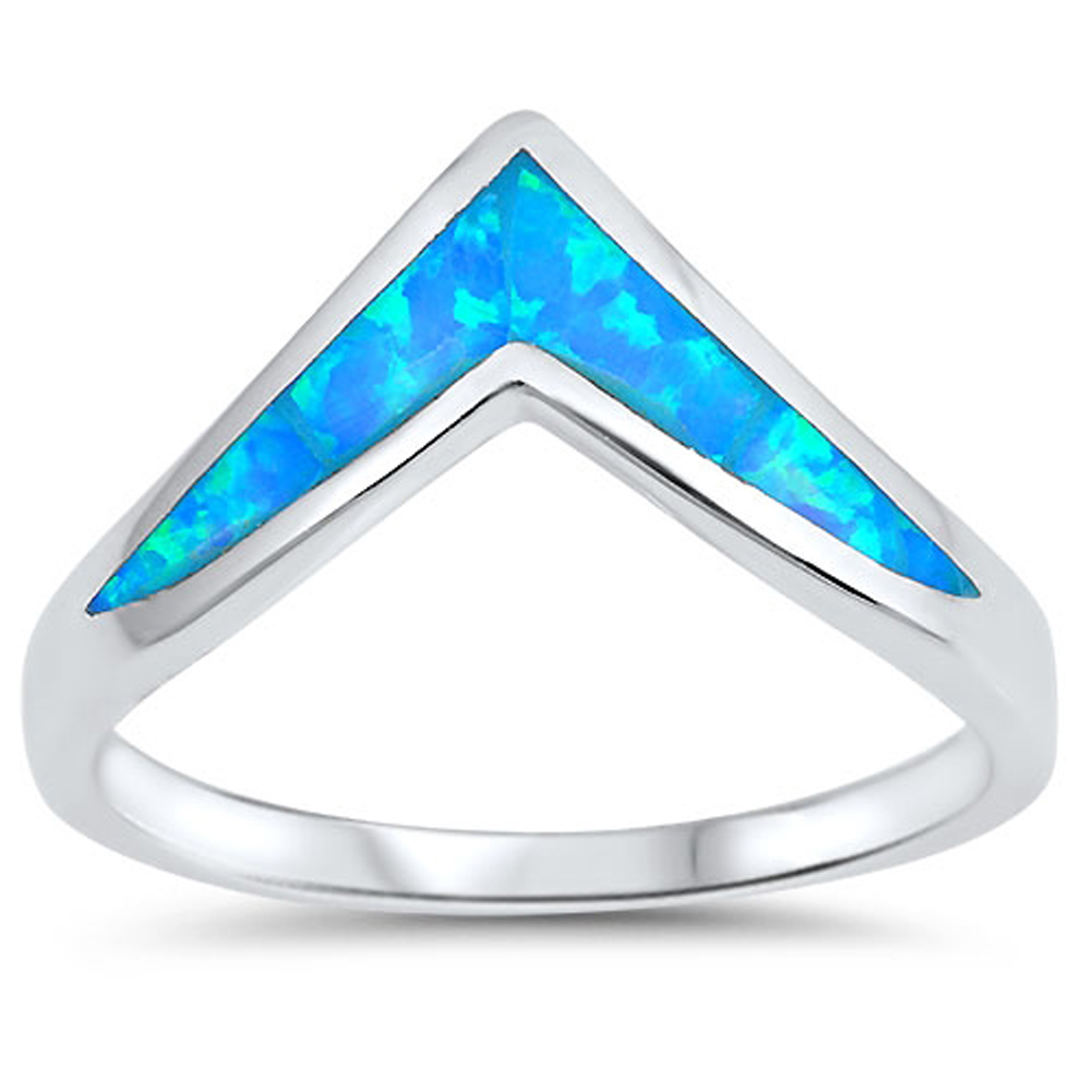 Half Eternity Chevron Midi V Ring Band Created Opal Round CZ 925 Sterl - Blue Apple Jewelry