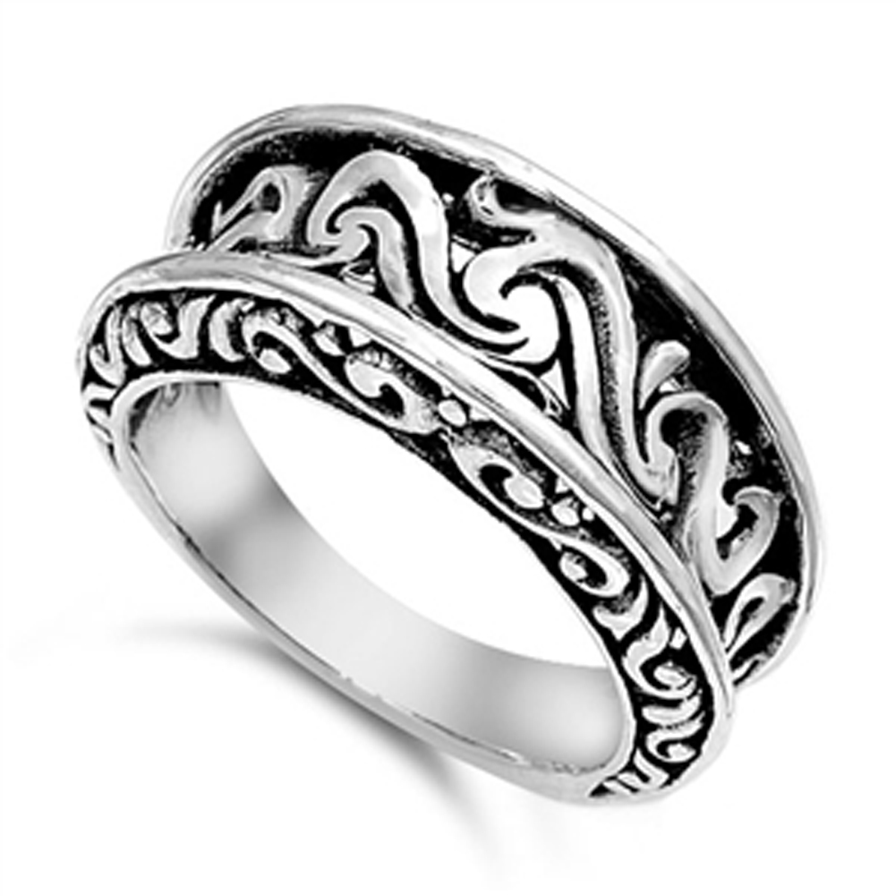 Victorian Style Vintage Oxidized Filigree Ring Sterling