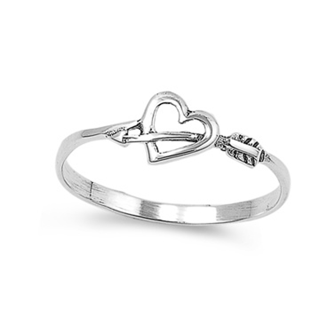 Sterling Silver Classic Heart w/ Arrow Ring Love Romantic