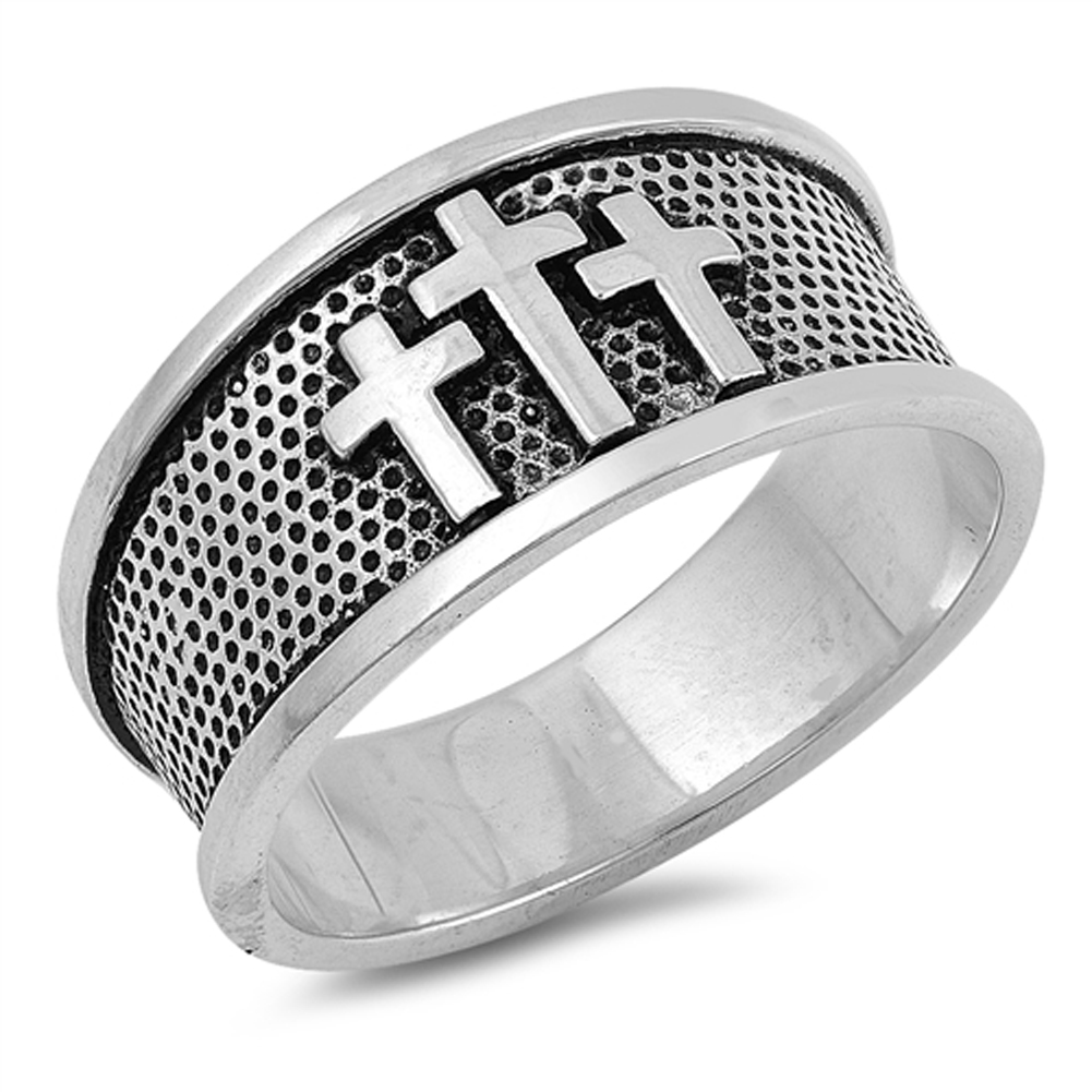 Oxidized Three Cross Sinners Grace Ring New .925 Sterling