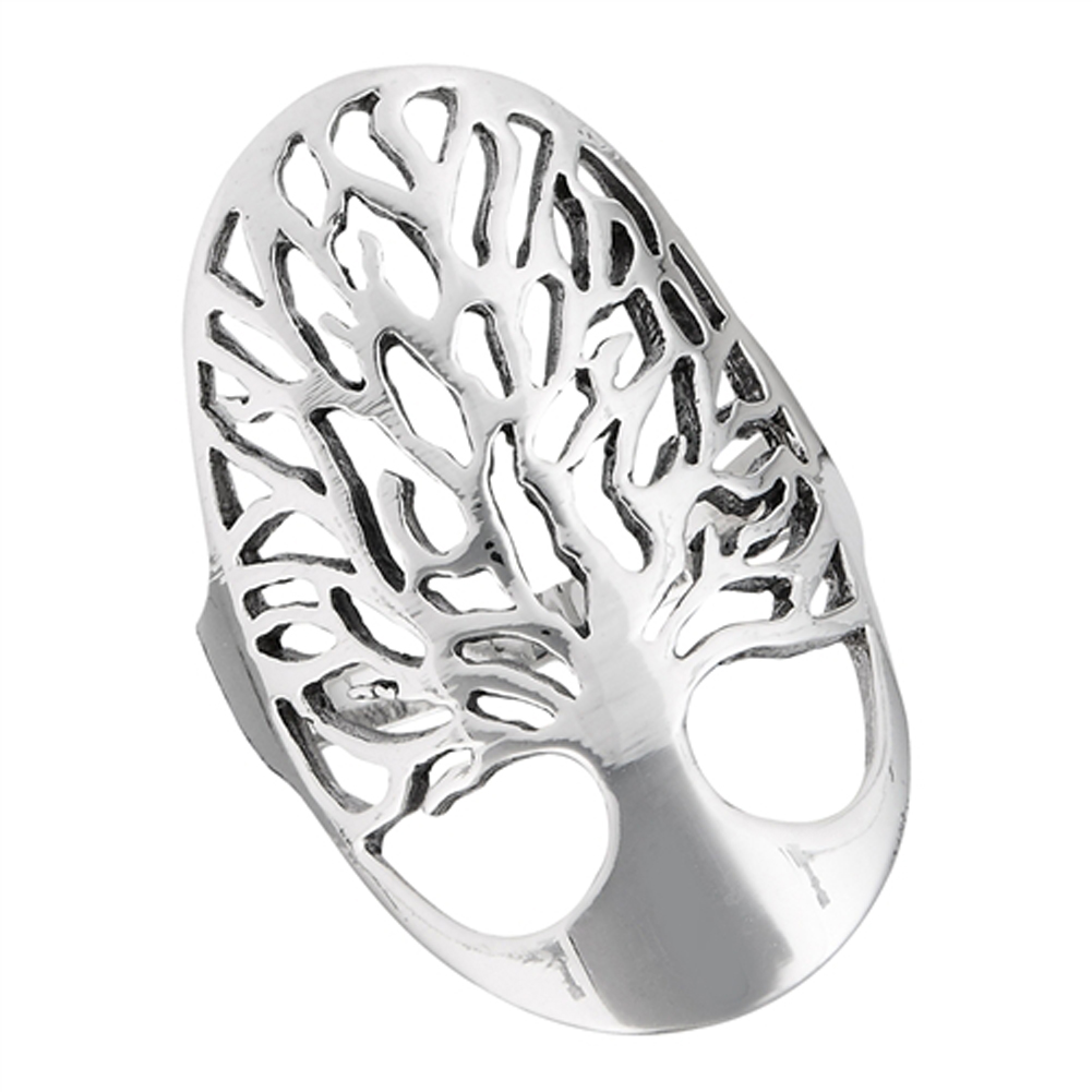 Tree Of Life Sterling Silver Ring - High Polish Filigree Wide Band, Sizes 6-10, .925 Silver