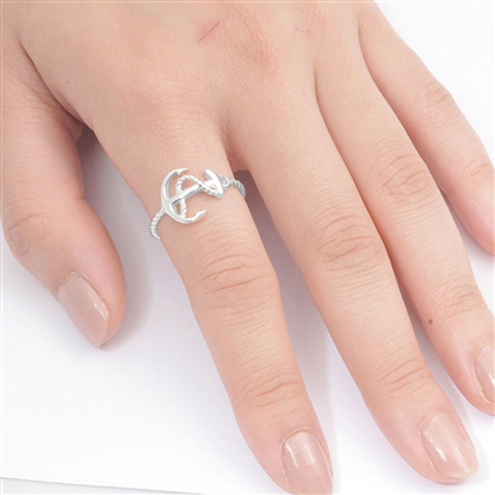 Seitlicher Anker Ring Neu .925 Sterling Silber gedrehtes Seil Band - Bild 7 von 7