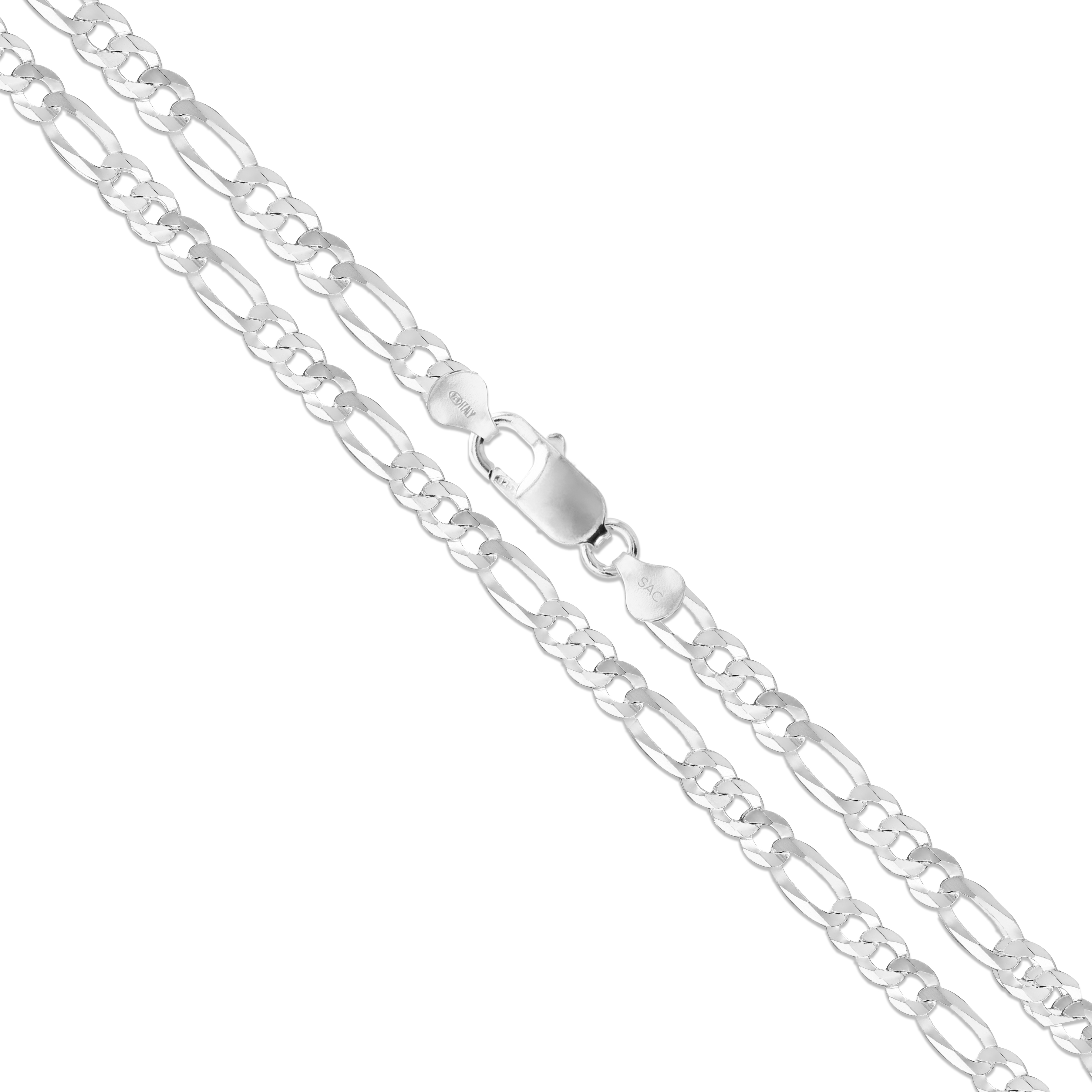 7-36" All Sizes Fancy Figaro Chain Made In Italy Sterling Silver Necklace 