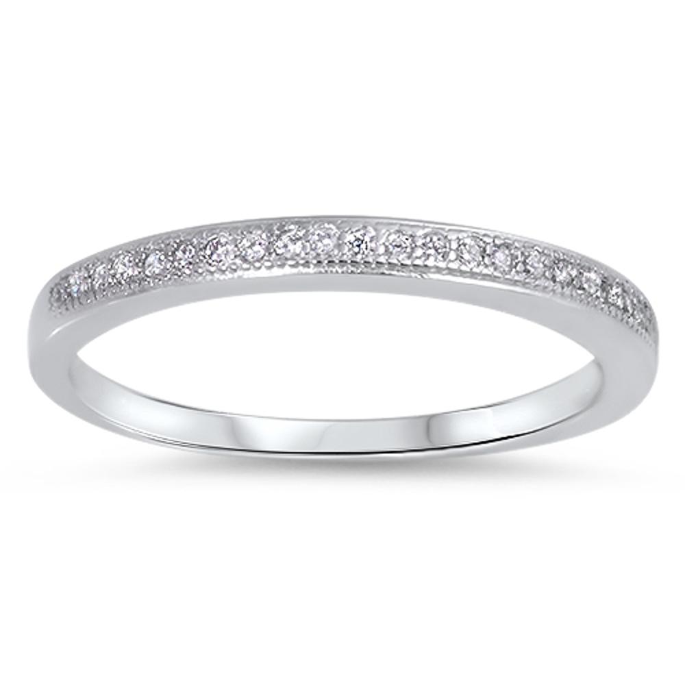 925 Sterling Silver Rose Gold Plated Wedding Band – Clear CZ Ring (Size 4-10)